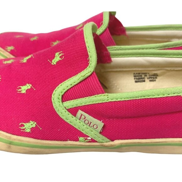POLO RALPH LAUREN Canvas Sneakers Size 9 Pink Green Logo Loafers Slip ons Womens - Picture 4 of 12